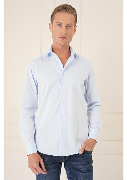 Slim Fit %100 Pamuk Non Iron Kumaş Klasik Mavi Gömlek Gk 735 fiyatları