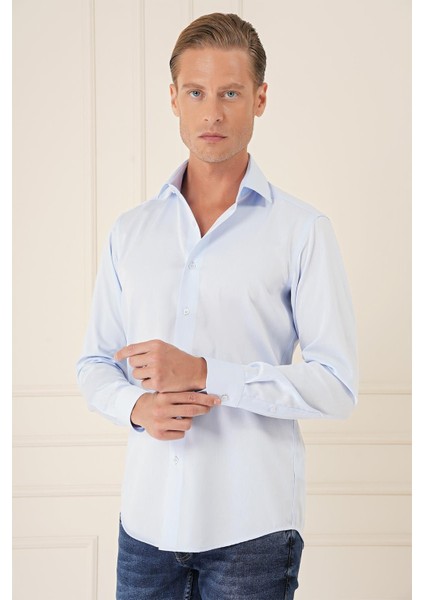 Slim Fit %100 Pamuk Non Iron Kumaş Klasik Mavi Gömlek Gk 735 modelleri