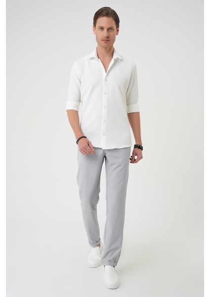 Slim Fit Gofre Kumaş Desenli Kısa Kol Beyaz Gömlek G 1592 fiyatları