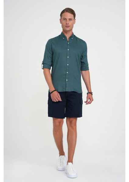 Comfort Fit Düğme Yaka Katlanır Kol %100 Keten Düz Nefti Gömlek G 1595 fiyatları