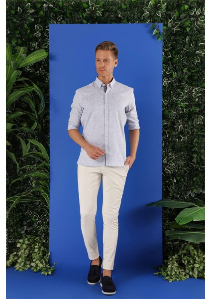 G 1555 Slim Fit Koyu Mavi Klasik Gömlek