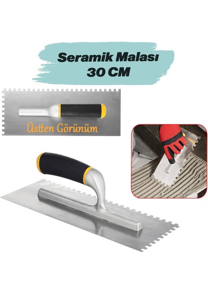 Seramik Malası Metal 30 cm Plastik Saplı Harç Derz Sıva Yüzey Düzleştirme Fugas Malası Saten 1 Adet