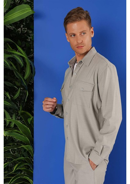 G 1552 Slim Fit Açık Gri Klasik Gömlek modelleri