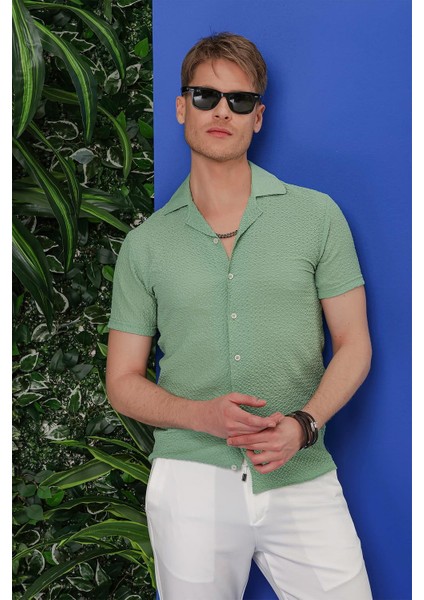 G 1536 Slim Fit Yeşil Klasik Gömlek