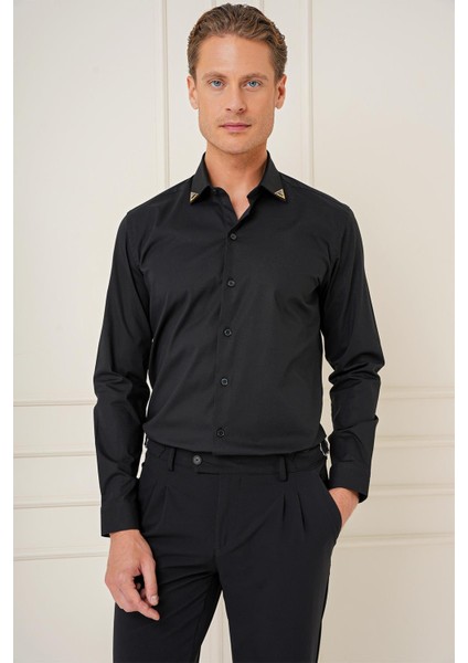 G 1577 Slim Fit Siyah Klasik Gömlek modelleri