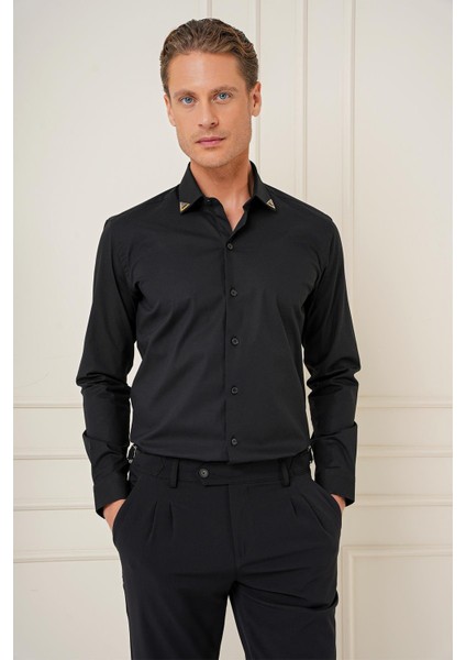G 1577 Slim Fit Siyah Klasik Gömlek fırsatları