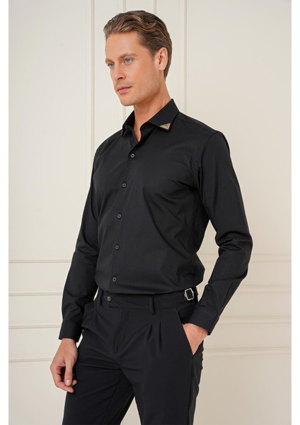 G 1577 Slim Fit Siyah Klasik Gömlek indirimleri