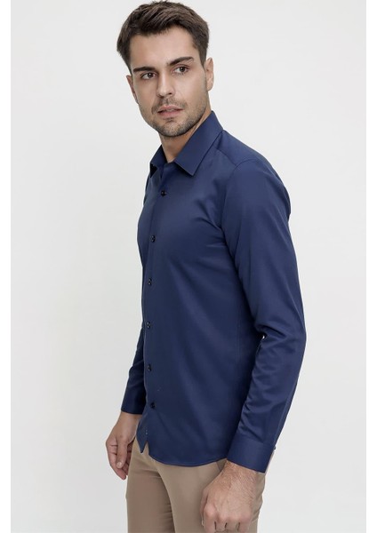 Slim Fit Pamuk Saten Klasik Lacivert Gömlek Gk 624 fiyatları