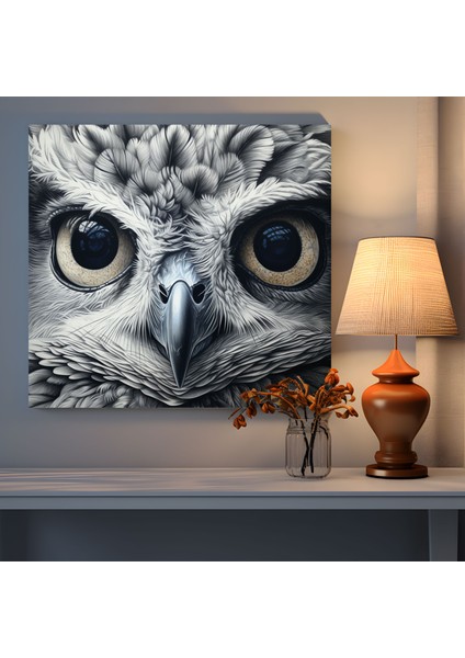 Vahşi Yaşam Duvar Tablosu - Bilge Baykuş - Vahşi Yaşam Bilge Baykuş Kanvas Duvar Sanatı Detaylı Kurşun Kalem Çizimi modelleri