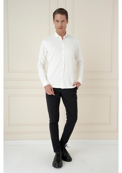G 1583 Slim Fit Ekru Klasik Gömlek