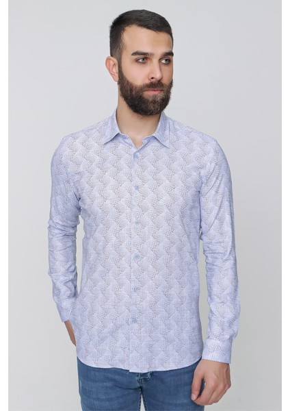 G 1488 Slim Fit Mavi Spor Gömlek