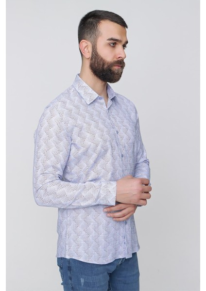 G 1488 Slim Fit Mavi Spor Gömlek modelleri