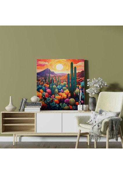 Güneybatı Günbatımı Kanvas Tablo - Güneybatı Ev Dekorasyonu Kaktüs Bahçesi Günbatımı fiyatları