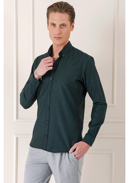 Slim Fit Düğmeli Yaka Dokulu %100 Pamuk Klasik Siyah Gömlek Gk 724 modelleri