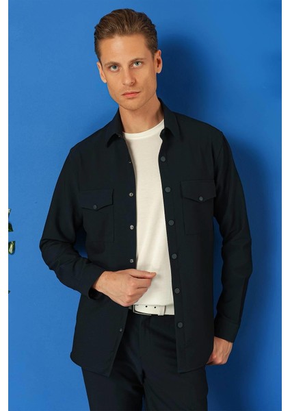 Comfort Fit Yan Cep Çıtçıtlı Esnek Pamuk Lacivert Gömlek Ceket G 1565 fiyatları