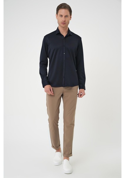 G 1583 Slim Fit Lacivert Klasik Gömlek
