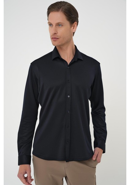 G 1583 Slim Fit Lacivert Klasik Gömlek modelleri