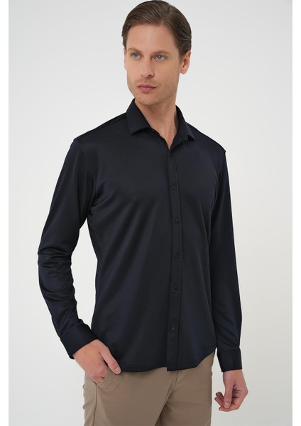 G 1583 Slim Fit Lacivert Klasik Gömlek fırsatları