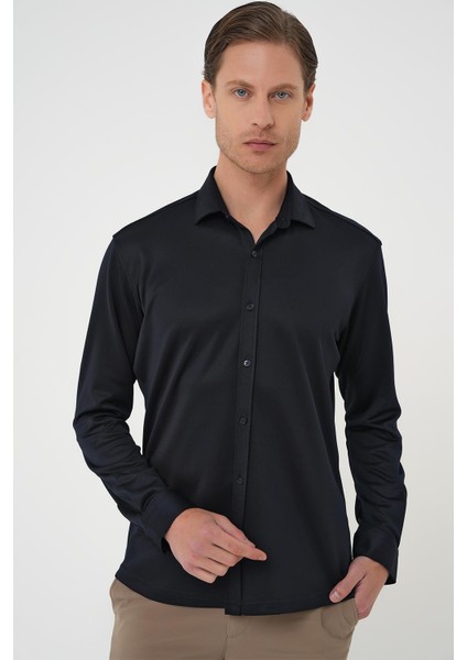 G 1583 Slim Fit Lacivert Klasik Gömlek indirimleri