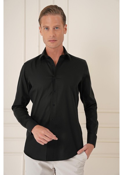 Slim Fit %100 Pamuk Non Iron Kumaş Klasik Siyah Gömlek Gk 735 fiyatları