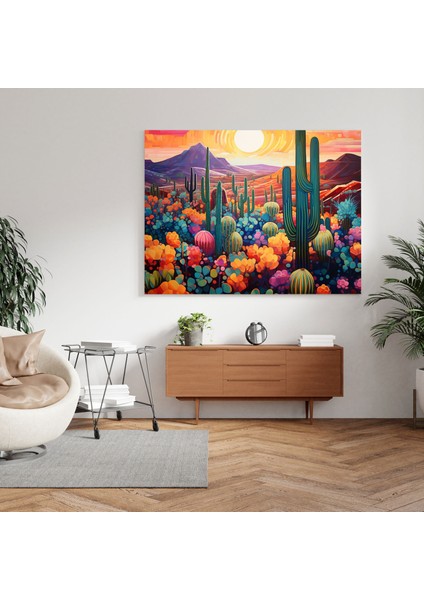 Güneybatı Günbatımı Kanvas Tablo - Güneybatı Ev Dekorasyonu Kaktüs Bahçesi Günbatımı modelleri
