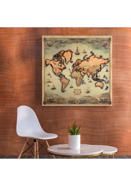 Dünya Haritası Kanvas Tablo - Vintage Harita Illüstrasyonu - Dünya Haritası Antika Tarz Kanvas Duvar Sanatı fiyatları