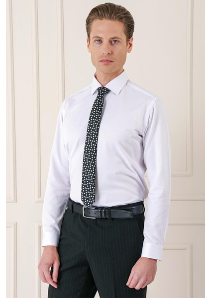 Gk 718 Slim Fit Dokulu Pamuklu Klasik Beyaz Gömlek modelleri
