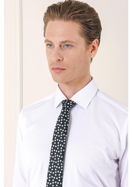 Gk 718 Slim Fit Dokulu Pamuklu Klasik Beyaz Gömlek fırsatları
