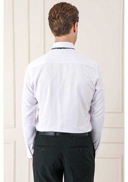 Gk 718 Slim Fit Dokulu Pamuklu Klasik Beyaz Gömlek indirimleri