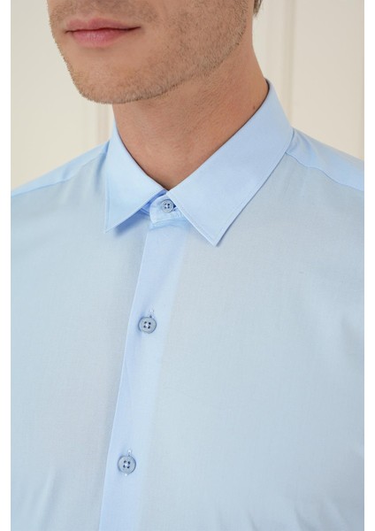 Slim Fit Pamuk Uzun Kol Klasik Mavi Gömlek Gk 745 fırsatları