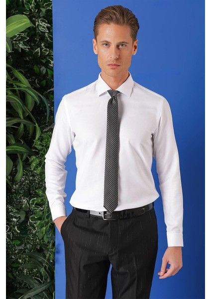 Gk 719 Slim Fit Dokulu Pamuklu Klasik Beyaz Gömlek