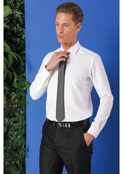 Gk 719 Slim Fit Dokulu Pamuklu Klasik Beyaz Gömlek fiyatları