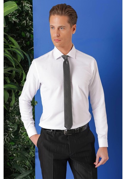 Gk 719 Slim Fit Dokulu Pamuklu Klasik Beyaz Gömlek modelleri