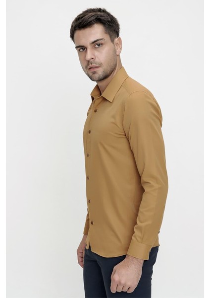 Slim Fit Pamuk Saten Klasik Taba Gömlek Gk 624 fiyatları