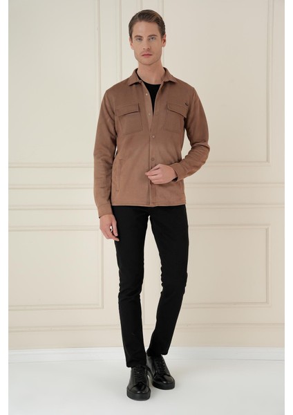 G 1578 Slim Fit Camel Klasik Gömlek