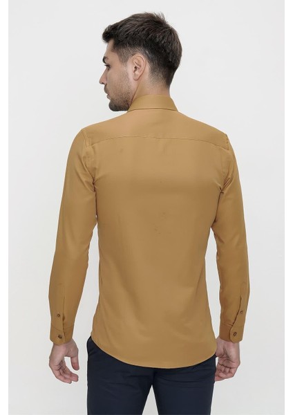 Slim Fit Pamuk Saten Klasik Taba Gömlek Gk 624 modelleri