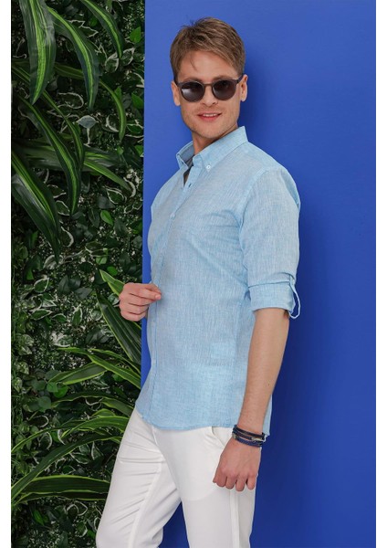 G 1554 Slim Fit Turkuaz Klasik Gömlek modelleri