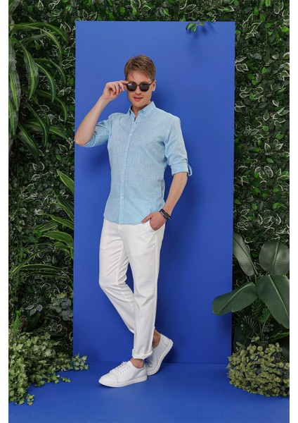G 1554 Slim Fit Turkuaz Klasik Gömlek fırsatları