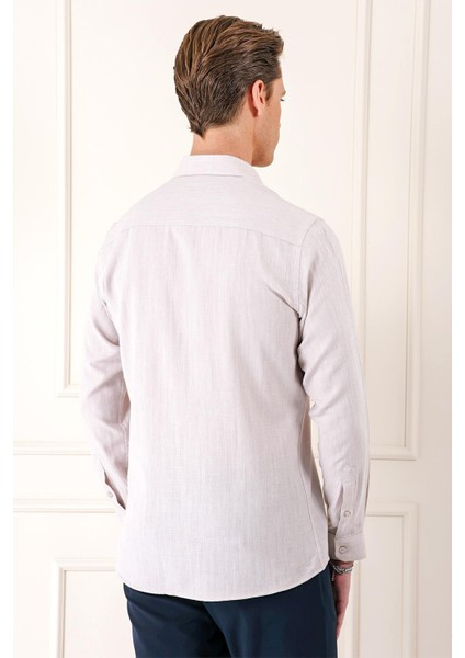 Comfort Fit Balıksırtı Dokuma %100 Pamuk Klasik Bej Gömlek Gk 722 indirimleri