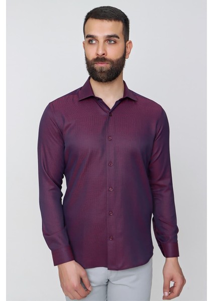 Gk 632 Bordo Klasik Gömlek