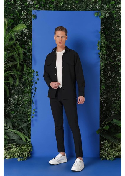 Comfort Fit Yan Cep Çıtçıtlı Esnek Pamuk Siyah Gömlek Ceket G 1565 indirimleri