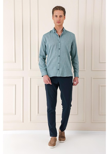 Slim Fit Düğmeli Yaka %100 Pamuk Klasik Yeşil Gömlek Gk 723 fiyatları
