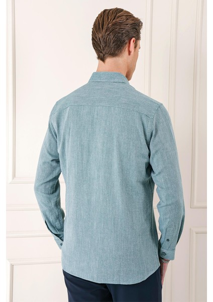 Slim Fit Düğmeli Yaka %100 Pamuk Klasik Yeşil Gömlek Gk 723 indirimleri