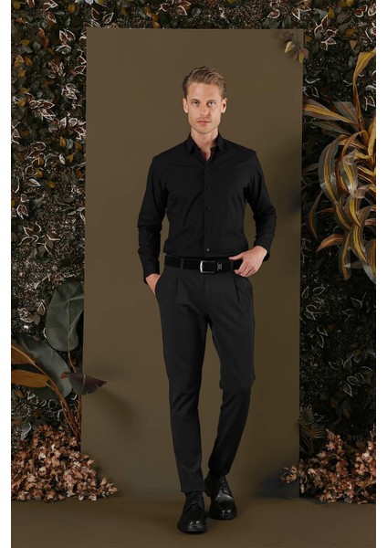Gk 700 Slim Fit Siyah Klasik Gömlek