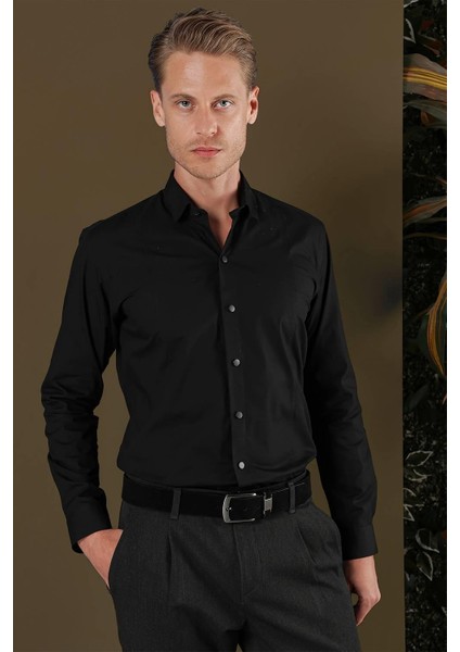 Gk 700 Slim Fit Siyah Klasik Gömlek modelleri