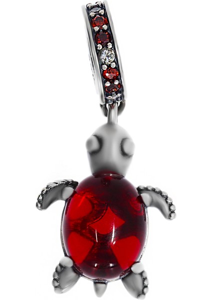 Kadın Kırmızı Kaplumbağa Model Gümüş Charm