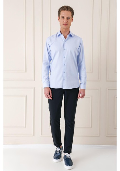Slim Fit Dokulu %100 Pamuk Klasik Mavi Gömlek Gk 725 fiyatları