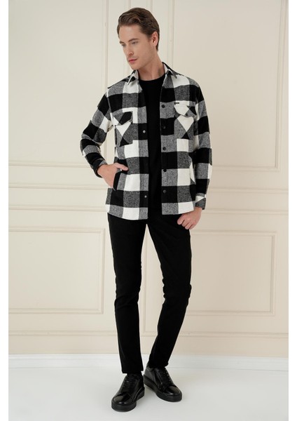 G 1579 Slim Fit Siyah-Beyaz Klasik Gömlek