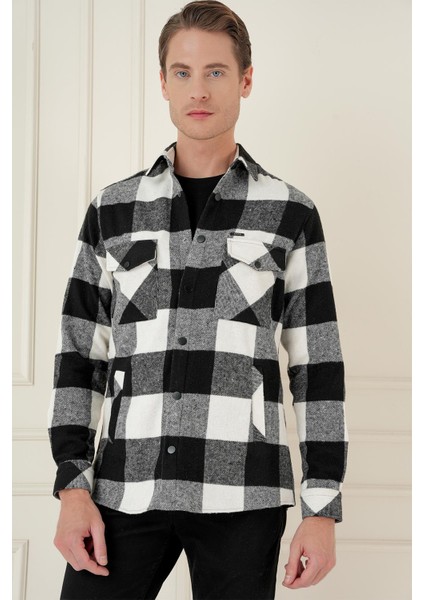 G 1579 Slim Fit Siyah-Beyaz Klasik Gömlek modelleri