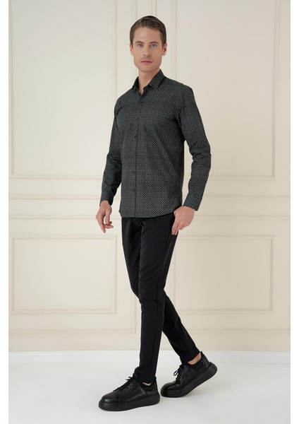 Slim Fit Baskılı %100 Pamuk Spor Lacivert Gömlek G 1588 fiyatları